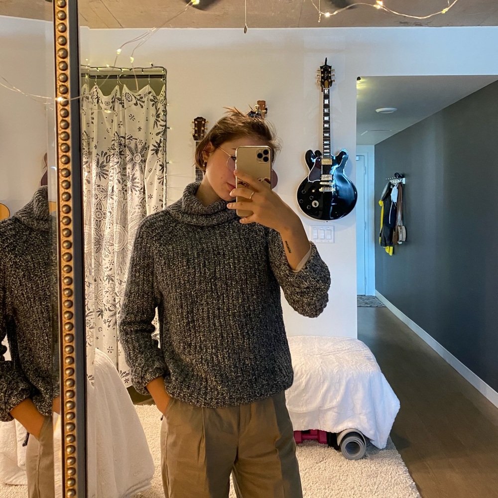 Navy Turtleneck Knit Sweater
